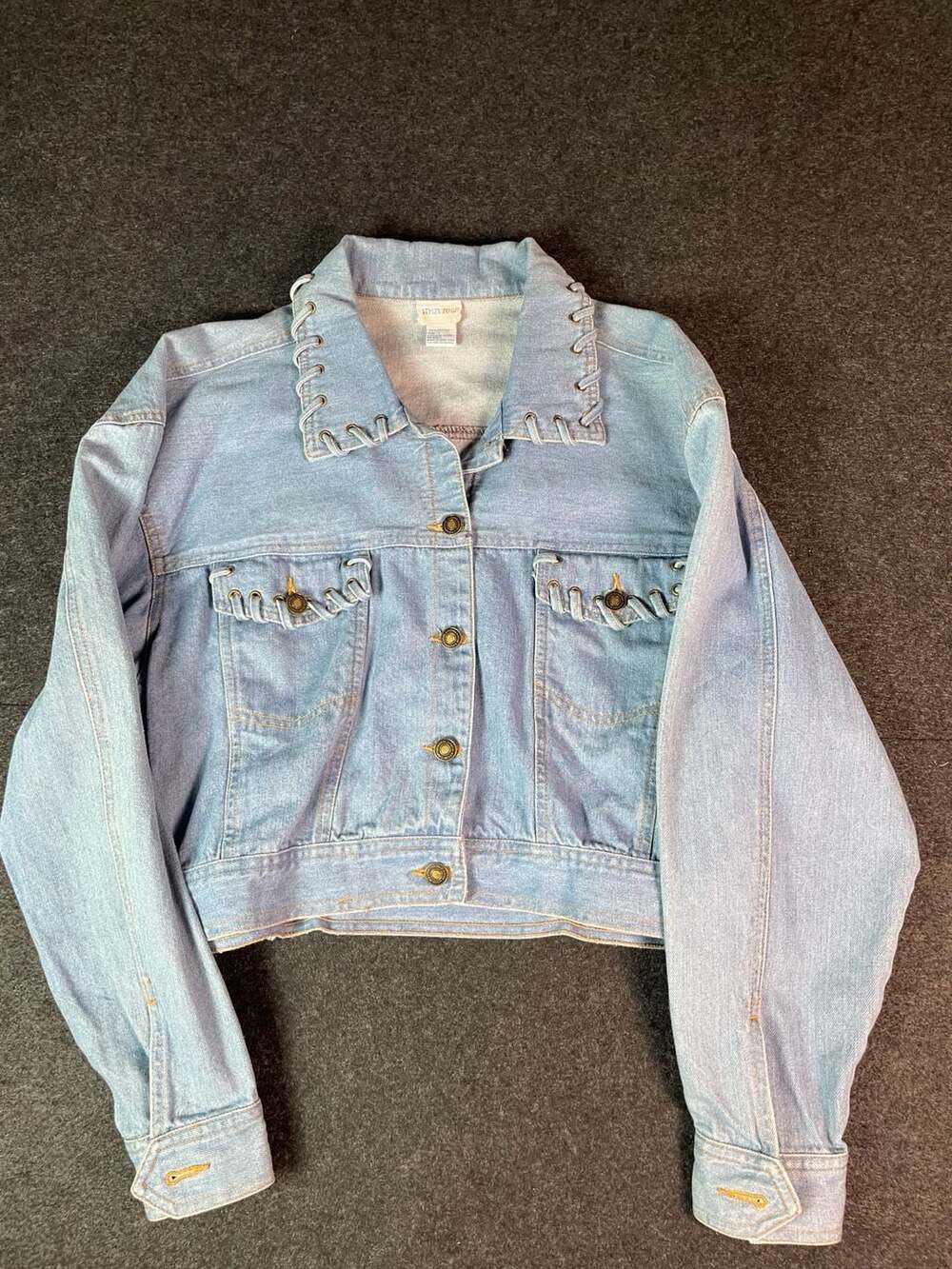 Styles To Go Denim Jacket Size L Light Blue Cropped Laced
